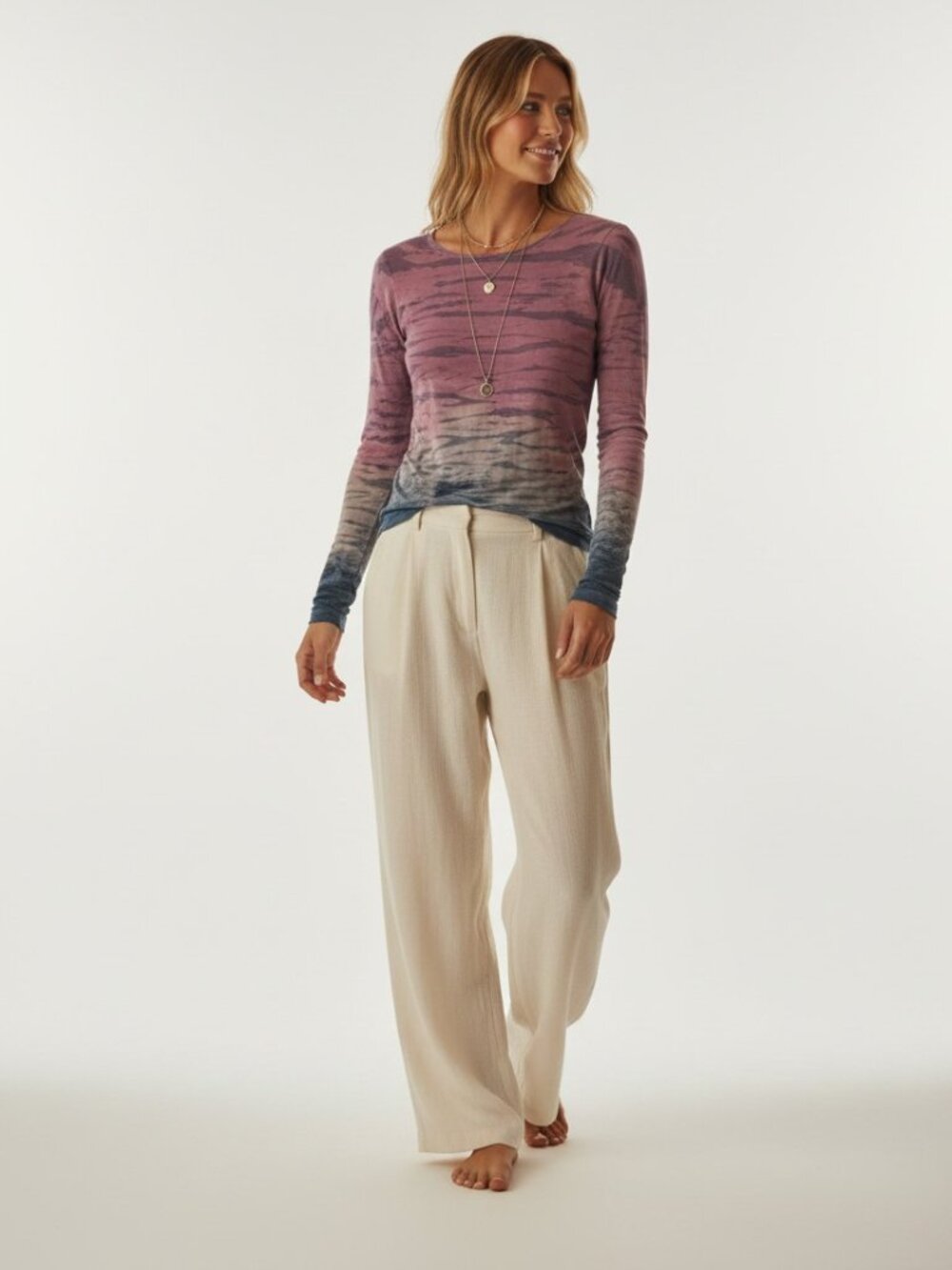 Hard Tail Forever Watercolor Ombre Long Sleeve Top Small Pink Blue Stretch Y2K